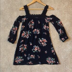 Cold Shoulder Blue and Pink Floral Dress